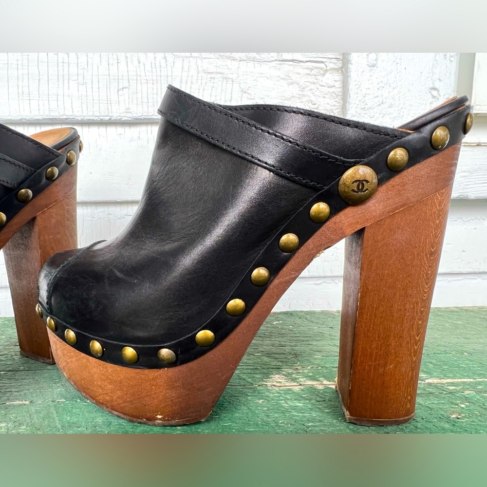 Chanel Platform Leather Clogs Size 38